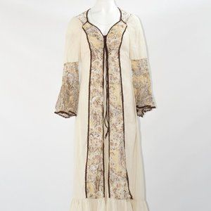 Vintage 70s Médiéval Gothic Boho Dress Gown Long Sleeve Wedding Costume